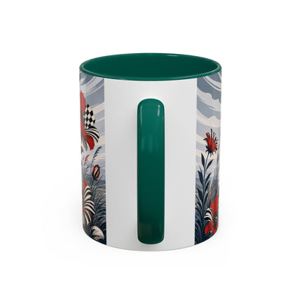 ☔🌹 The Scarlet Checkerboard Rainstorm Colorful Mug – Art Deco Floral Elegance