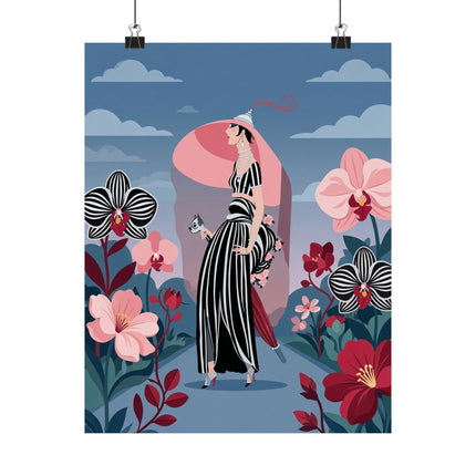 🌸🖤 The Lady Of The Striped Orchid Matte Vertical Poster – Art Deco Floral Elegance
