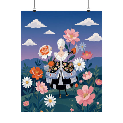 🌸👑 The Lady Of The Grand Flower Promenade Matte Vertical Poster – Art Deco Floral Elegance