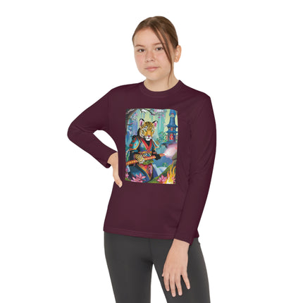 Cyberpunk Leopard Youth Long Sleeve Competitor Tee – Neon Magic & Futuristic Adventure