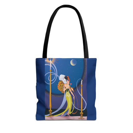 Smoke and Secrets: A Glamorous Encounter in Prohibition Era Tote Bag (AOP)
