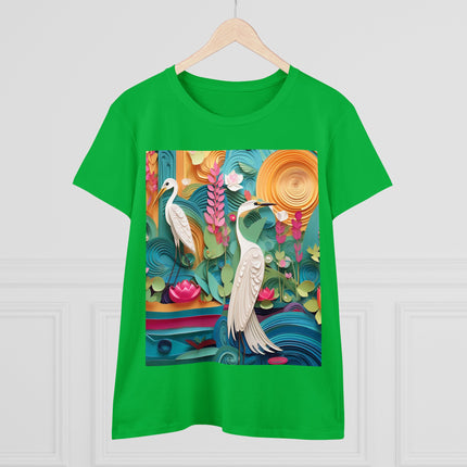 Elegant Egret Oasis Women's Midweight Cotton Tee