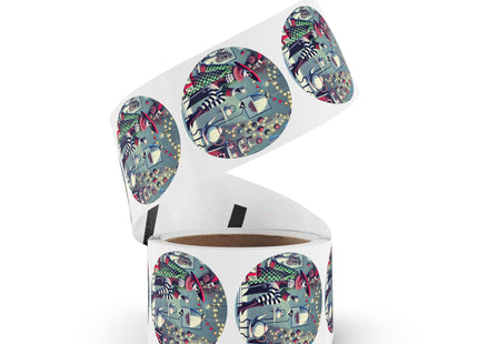 Whimsical Christmas Tea Party Round Sticker Label Rolls