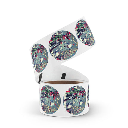 Whimsical Christmas Tea Party Round Sticker Label Rolls