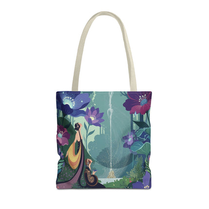 💧🌺 The Lady Of The Enchanted Fountain Tote Bag – Art Deco Garden Fantasy