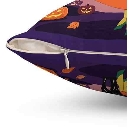 🎃🌕 The Pumpkin Moon Enchantress Square Pillow – Elegant Halloween Masquerade