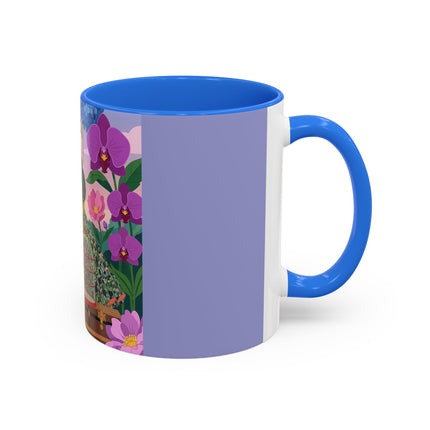 The Lady And The Crimson Birdcage Colorful Mugs – Art Deco Tropical Garden Elegance