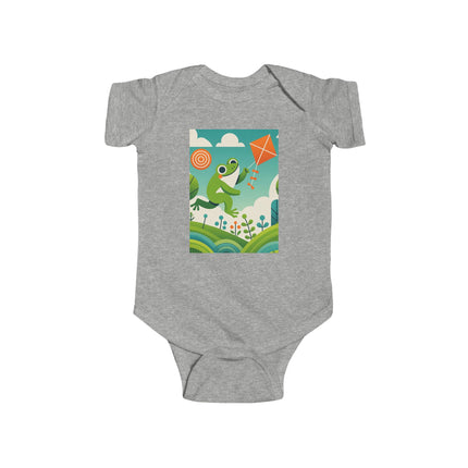 Young Frog’s Kite Adventure Baby Bodysuit – Whimsical Sky Play Design