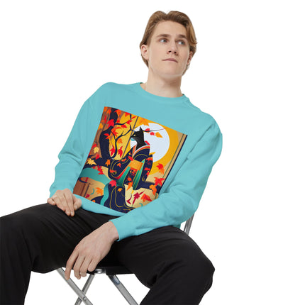 Black Cat in Kimono Unisex Garment-Dyed Sweatshirt
