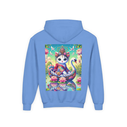 Geisha Kitten’s River Voyage Youth Hooded Sweatshirt – Adventure on a Whimsical River