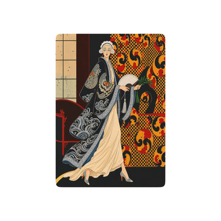 🌊🪭 The Lady Of The Midnight Waves Playing Cards – Art Deco Oriental Elegance