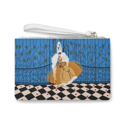 🎭🌹 The Lady At The Masquerade Gates Clutch Bag – Art Deco Fashion Illustration