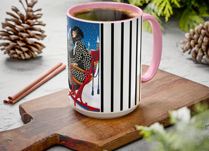 Elegant Winter Woman in Sleigh Colorful Mugs (11oz, 15oz)