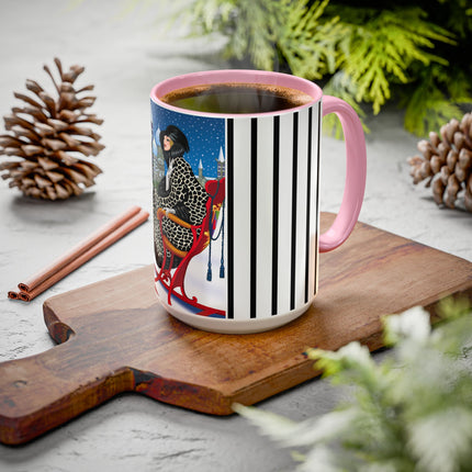 Elegant Winter Woman in Sleigh Colorful Mugs (11oz, 15oz)