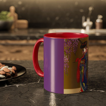 Wisteria Elegance Colorful Mug (11oz, 15oz) – Floral Beauty, Kimono Art & Timeless Grace