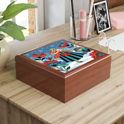 ❤️❄️ The Winter Heart Messenger Jewelry Box – Art Deco Snow Garden Fantasy