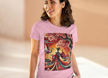 Fairy and Stork Beneath the Cherry Blossoms Cotton Tee