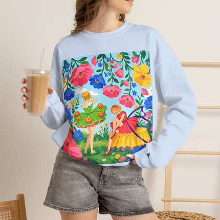🌸🧚 The Fairies In The Flower Garden Crewneck Sweatshirt – Art Deco Floral Whimsy