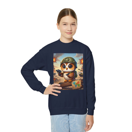 Owl on the Front Lines Youth Crewneck Sweatshirt – Courage, Wisdom & Quiet Strength