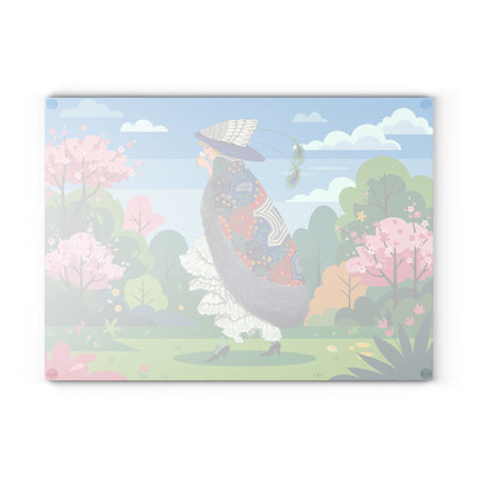 🦚🌸 The Peacock Garden Stroll Glass Cutting Board – Art Deco Fashion Elegance