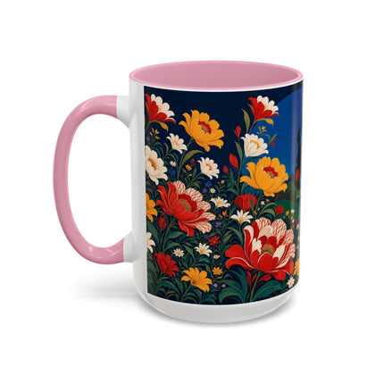 🌺🐦 The Enchanted Birdcage Garden Colorful Mug – Art Deco Floral Fantasy