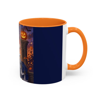 🎃💙 The Pumpkin Lantern Courtship Colorful Mug – Romantic Halloween Elegance