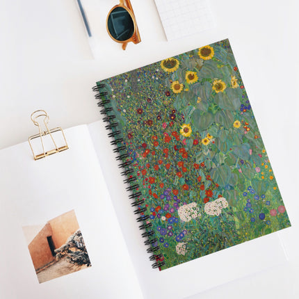 Farm Garden with Sunflowers by Gustav Klimt Spiral Notebook - Ruled Line