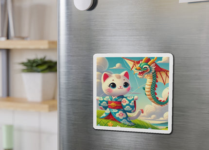 Geisha Kitten and the Dragon Kite Die-Cut Magnets (5 Sizes)
