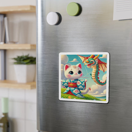 Geisha Kitten and the Dragon Kite Die-Cut Magnets (5 Sizes)