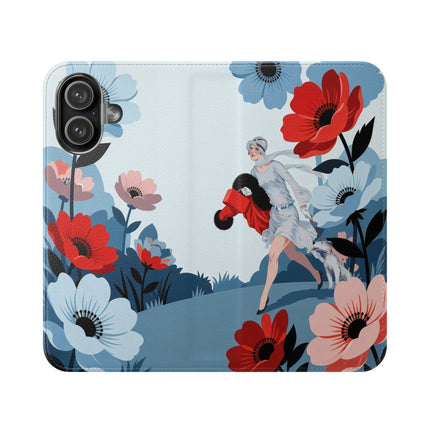 🌺🐕 The Lady Of The Flower Walk Flip Case – Art Deco Garden Stroll