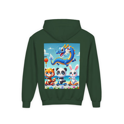 Seaside Scooter Friends Youth Hooded Sweatshirt – Coastal Fun & Playful Adventure