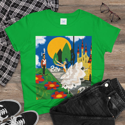 🦢🏰 The Enchanted Swan Ballet Cotton Tee – Art Deco Fairytale Whimsy