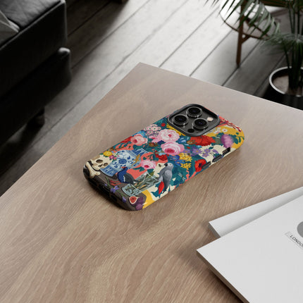 Floral Vanitas Phone Case – Parrot & Porcelain Splendor