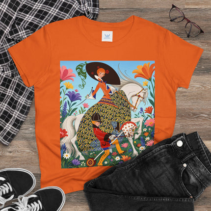 🐎🌸 The Enchanted Garden Riders Cotton Tee – Art Deco Equestrian Whimsy