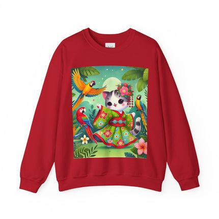 Parrot Dance of the Geisha Kitten Heavy Blend™ Crewneck Sweatshirt