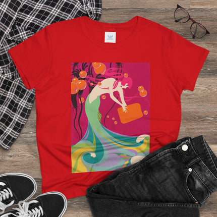 Mermaid Dive Women's Midweight Cotton Tee – Joyful Underwater Fantasy