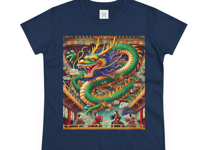 Tibetan Dragon Over Kabuki Duel Women's Midweight Cotton Tee
