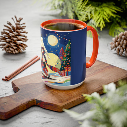 🌙🎿 The Moonlit Christmas Skier Colorful Mug – Whimsical Holiday Fantasy