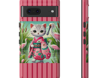 Geisha Kitten Strolls Among the Spoonbills Phone Cases