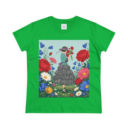 🌹💙 The Rose Bouquet Promenade Cotton Tee – Art Deco Floral Whimsy