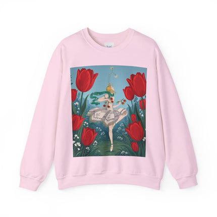 🌷🩰 The Scarlet Tulip Ballet Crewneck Sweatshirt – Art Deco Floral Whimsy