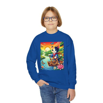 Sailor Kitten’s River Adventure Youth Crewneck Sweatshirt – Exploration, Joy & Storybook Adventure