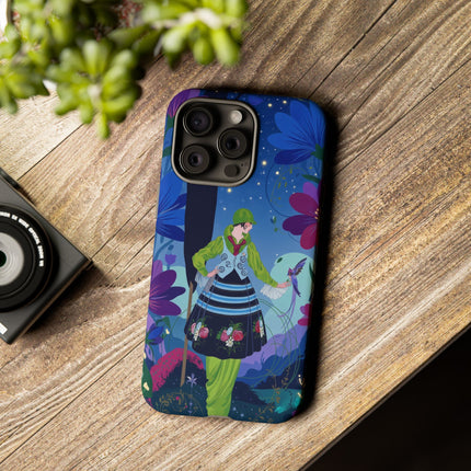 🌸🐦 The Lady Of The Midnight Bird Garden Phone Case – Art Deco Floral Fantasy
