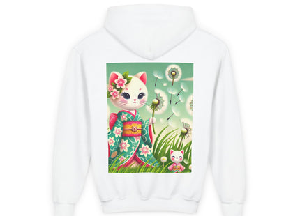 Geisha Kitten and the Dandelion Wish Youth Heavy Blend Hooded Sweatshirt