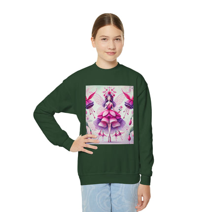 Fuchsia Fairy Youth Crewneck Sweatshirt – Vibrant Color, Floral Magic & Whimsical Elegance