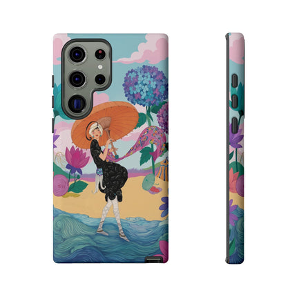 🌊☂️ The Lady Of The Flowered Seashore Phone Case – Art Deco Seaside Fashion