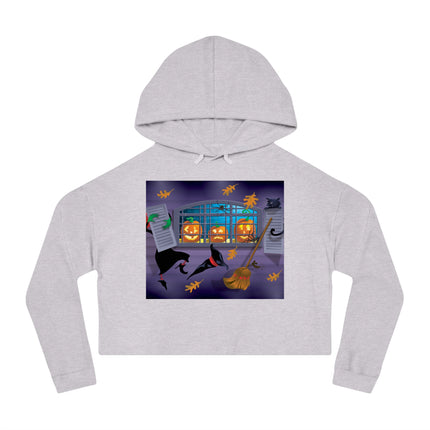 Whimsical Halloween Mischief Women’s Cropped Hooded Sweatshirt