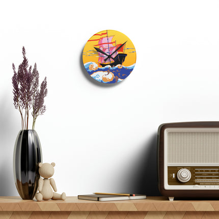 Golden Seas and Whimsical Dreams Acrylic Wall Clock, Round and Square