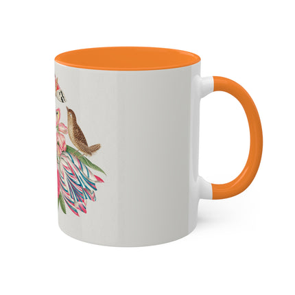 Pair of Brown Birds on Bouquet with Tulip, Rose, Snapdragons, and Butterflies by Anonymous Colorful Mugs, 11oz