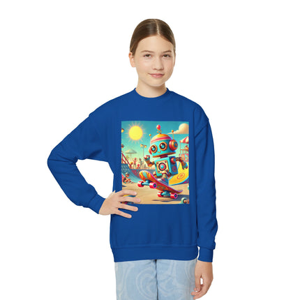 Skate Park Robot Youth Crewneck Sweatshirt – Energy, Motion & Retro-Futuristic Fun
